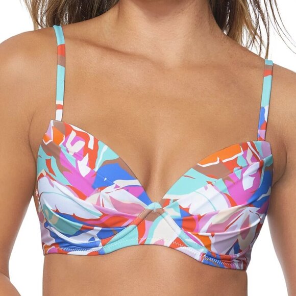 Raisins Moonshadow Printed Underwire Bikini Top White Abstract Leaf XS New - Picture 2 of 7